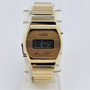 VTG Quintel Digital Unisex Watch 33MM DayDate Gold Expandable Band 6" NewBattery